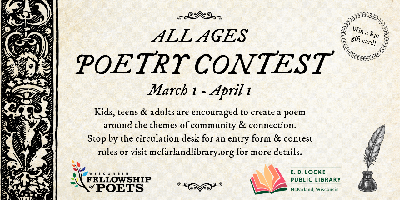 "All Ages Poetry Contest: March 1st- April 1st"