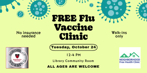 The Neighborhood Free Health Clinic of Stoughton is partnering with Edgewood College to offer a Free Flue Vaccine Clinic.  It will be Tuesday, October 24th from 12-4 PM in the Library Community Room